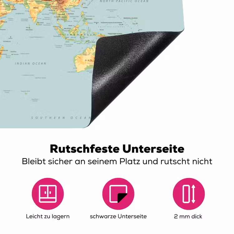Wereldkaart - Realistisch - Blauw Inductie beschermer vinyl 3mm klein -zzzzzzz-lf-onderkant