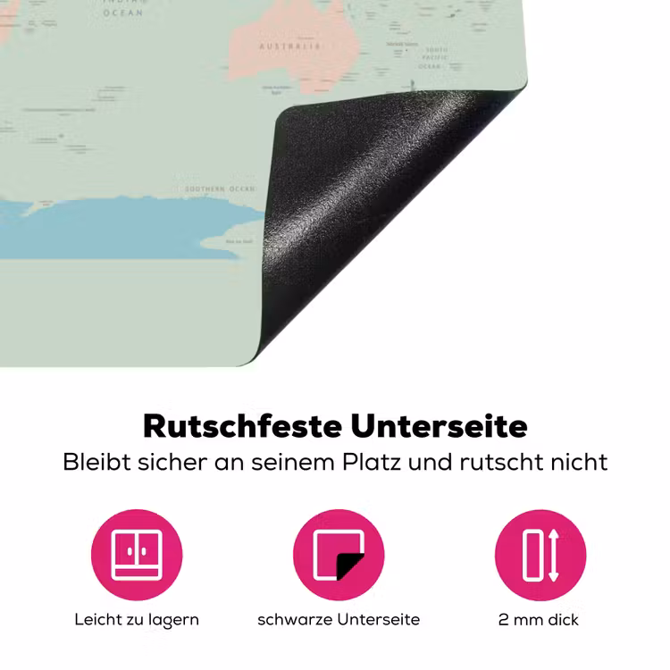 Wereldkaart - Realistisch - Kaart Inductie beschermer vinyl 3mm klein -zzzzzzz-lf-onderkant