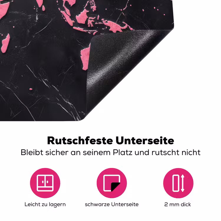 Wereldkaart - Roze - Marmer Inductie beschermer vinyl 3mm klein -zzzzzzz-lf-onderkant