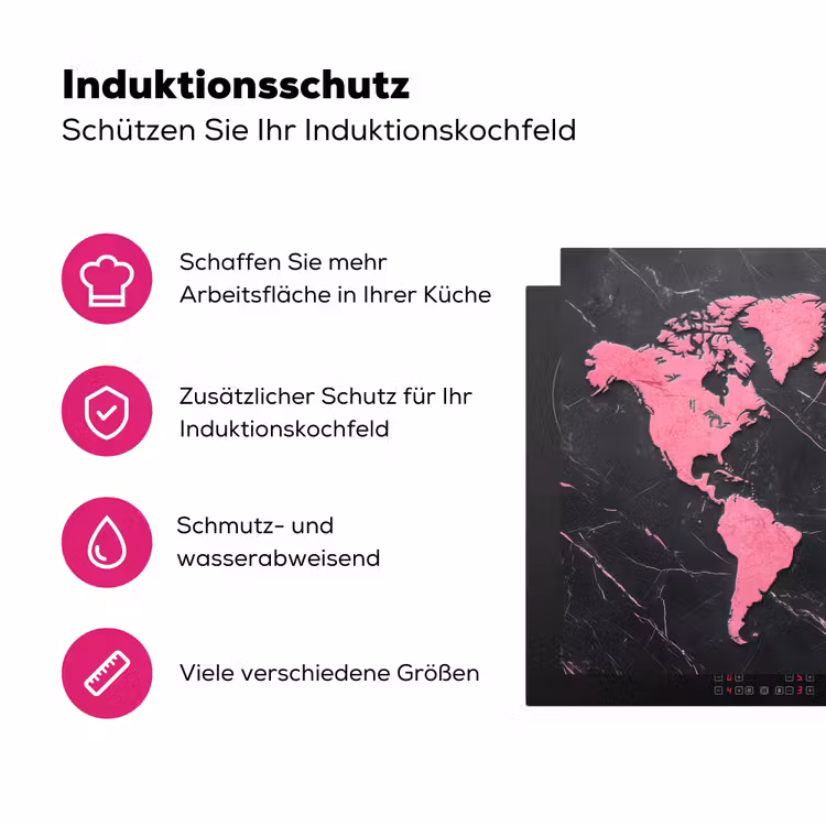 Wereldkaart - Roze - Marmer Inductie beschermer vinyl 3mm klein -zzzzzzz-lf-ups