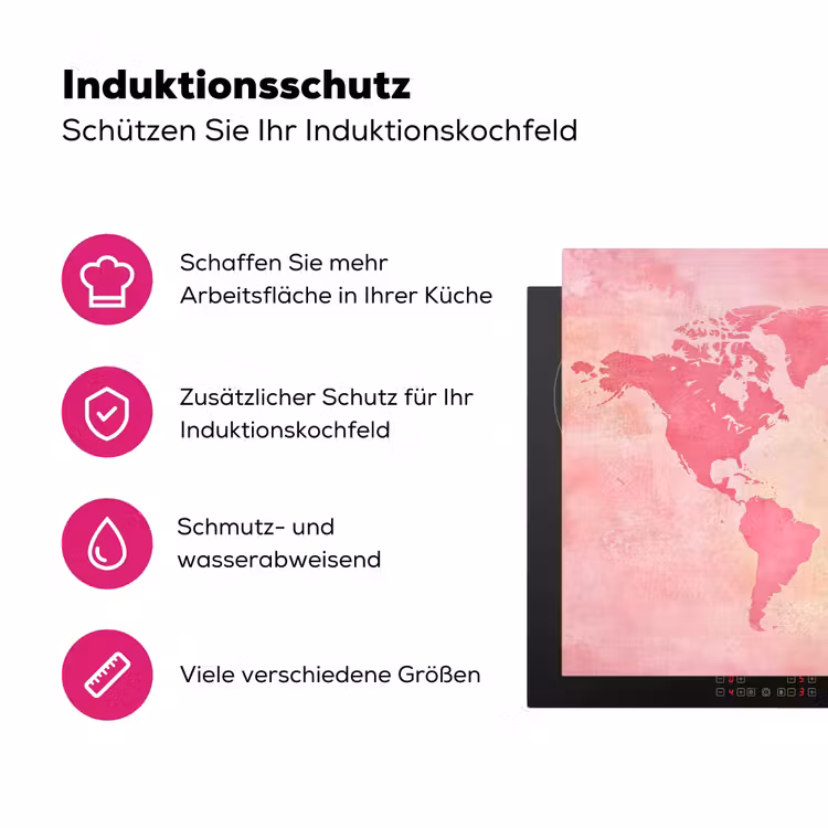 Wereldkaart - Roze - Vaag Inductie beschermer vinyl 3mm klein -zzzzzzz-lf-ups