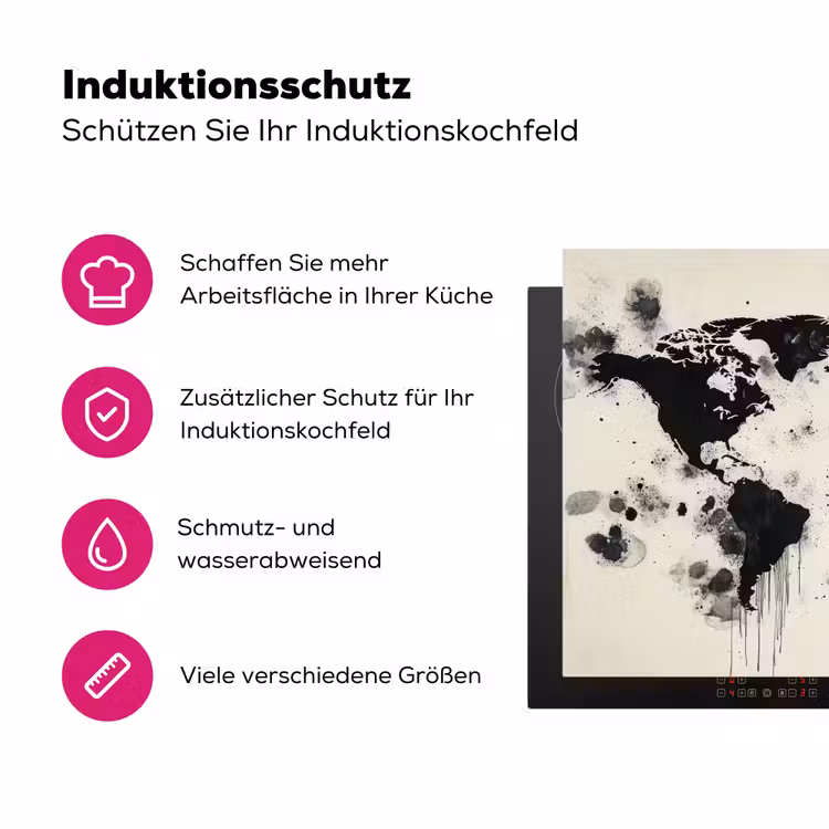 Wereldkaart - Zwart - Inkt Inductie beschermer vinyl 3mm klein -zzzzzzz-lf-ups