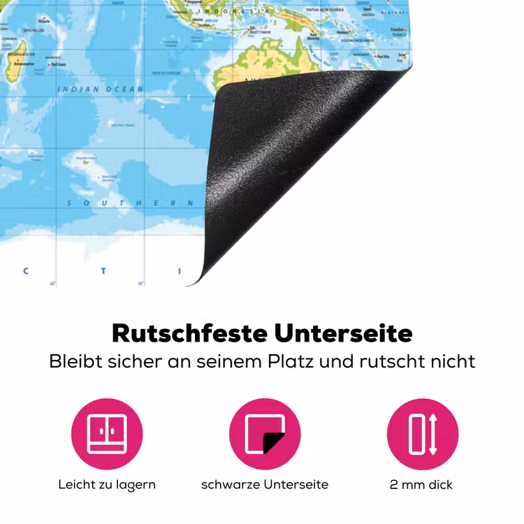 Wereldkaart - Staatkundig - Blauw - Aarde - Educatief Inductie beschermer vinyl 3mm klein -zzzzzzz-lf-onderkant