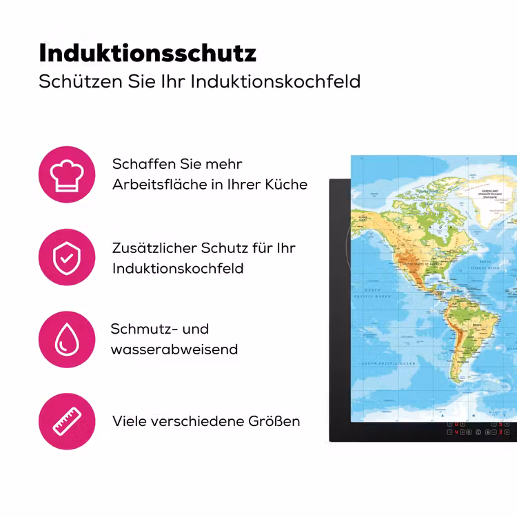 Wereldkaart - Staatkundig - Blauw - Aarde - Educatief Inductie beschermer vinyl 3mm klein -zzzzzzz-lf-ups