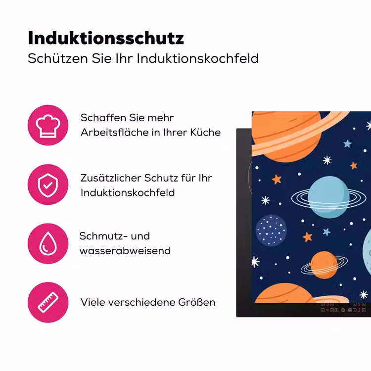 Ruimte - Planeten - Kleurrijk Inductie beschermer vinyl 3mm klein -zzzzzzz-lf-ups