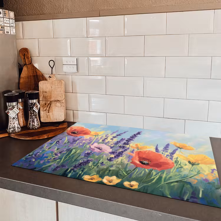 Weide - Bloemen - Kleurrijk Inductie beschermer vinyl 3mm klein -sfeer3