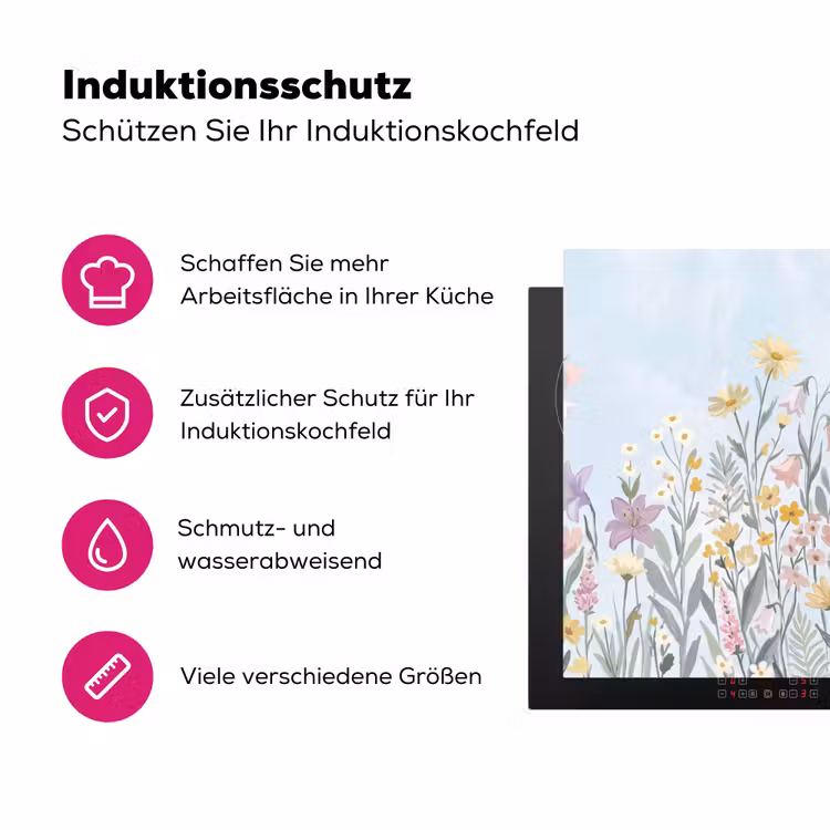 Weidebloemen - Illustratie - Kleurrijk Inductie beschermer vinyl 3mm klein -zzzzzzz-lf-ups