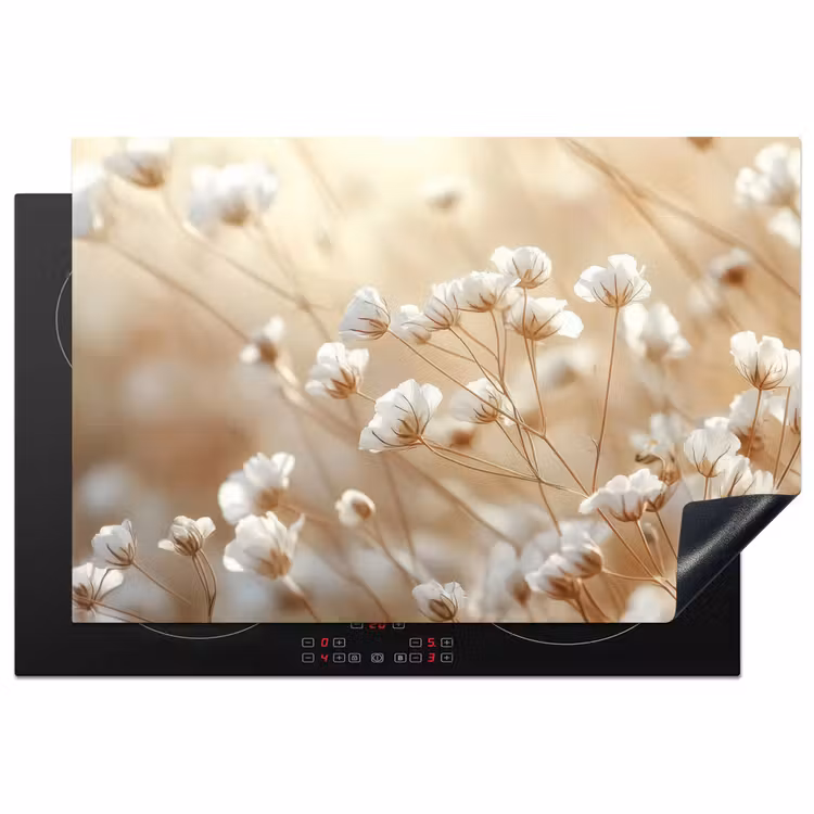 Wilde - Bloemen - Wit Inductie beschermer vinyl 3mm klein -3d