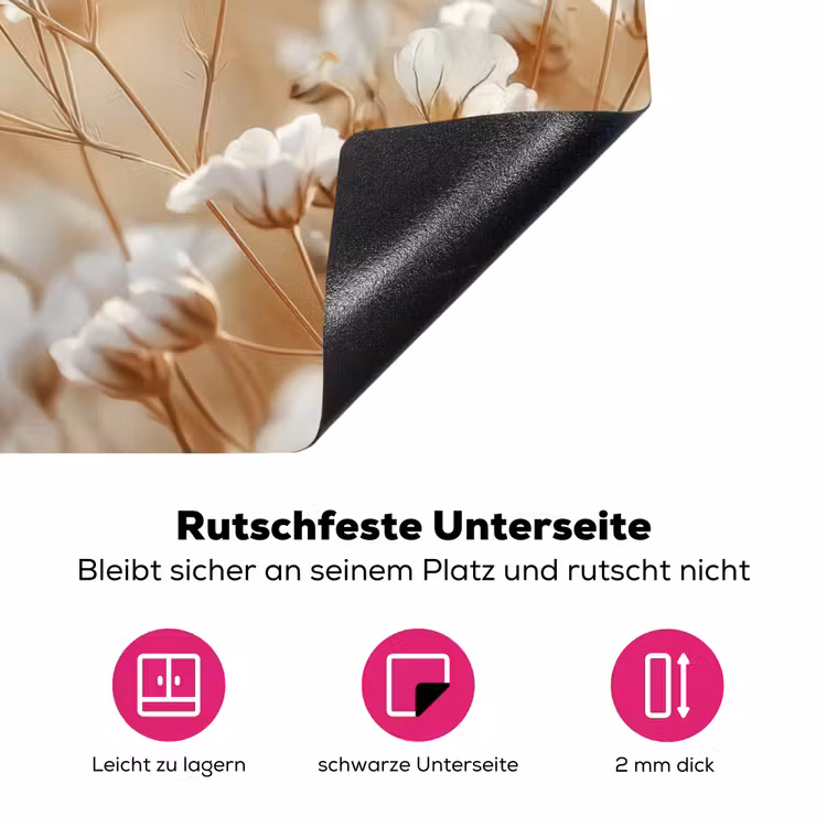 Wilde - Bloemen - Wit Inductie beschermer vinyl 3mm klein -zzzzzzz-lf-onderkant