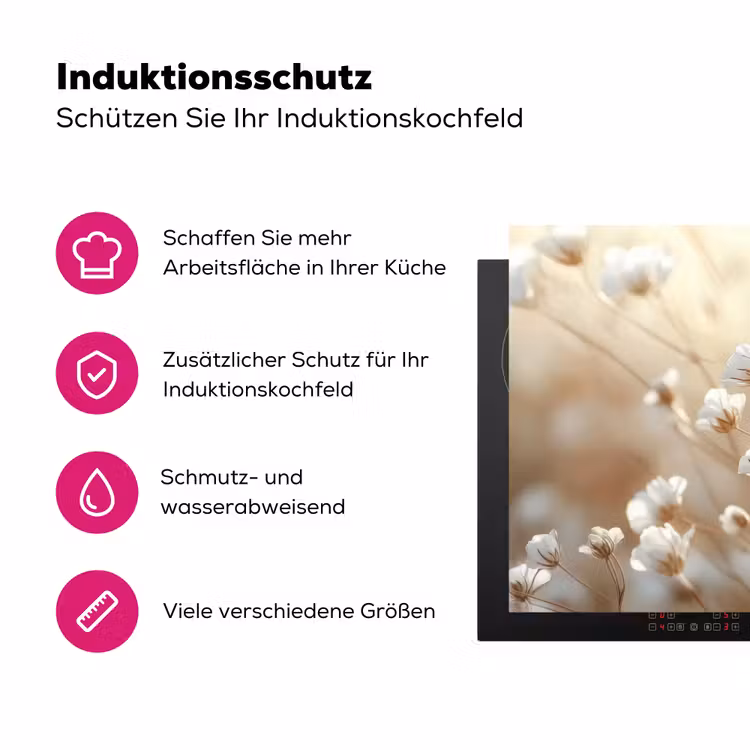 Wilde - Bloemen - Wit Inductie beschermer vinyl 3mm klein -zzzzzzz-lf-ups