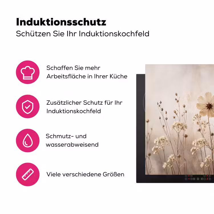 Wilde bloemen - Botanisch - Vintage - Natuur - Rustiek Inductie beschermer vinyl 3mm klein -zzzzzzz-lf-ups