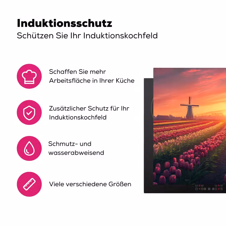Windmolen - Zonsondergang - Landschap Inductie beschermer vinyl 3mm klein -zzzzzzz-lf-ups