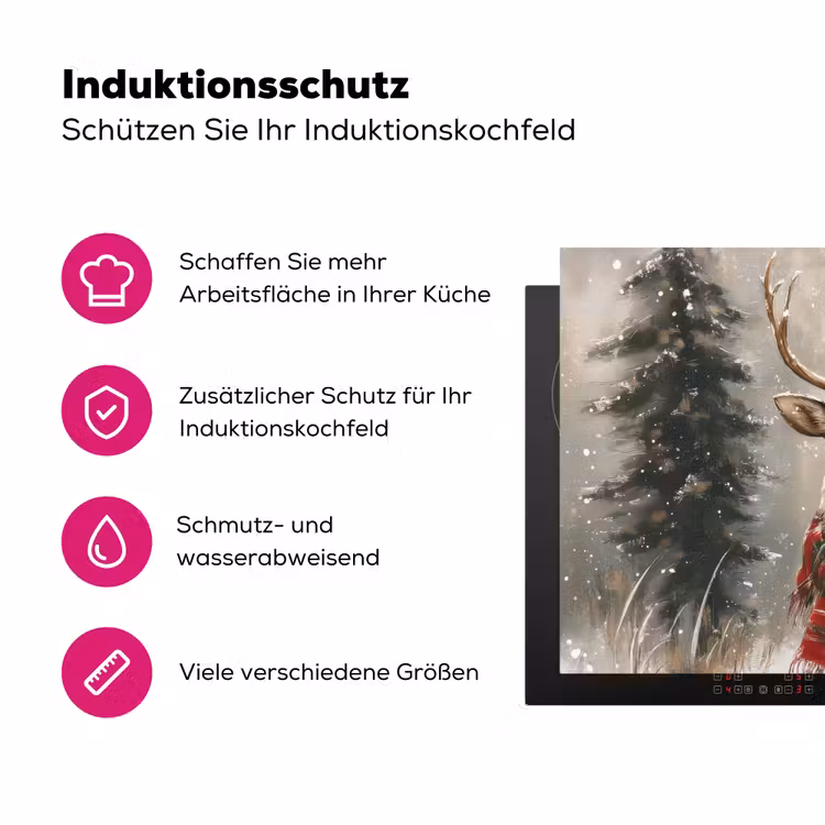 Winter - Bos - Rendier - Donker Inductie beschermer vinyl 3mm klein -zzzzzzz-lf-ups
