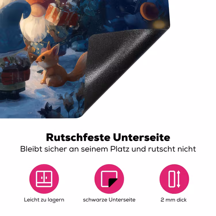 Winter - Gnooms - Eekhoorns - Meerkleurig Inductie beschermer vinyl 3mm klein -zzzzzzz-lf-onderkant