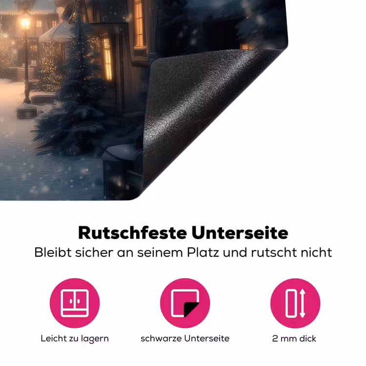 Winterdorp - Sneeuw - Donker Inductie beschermer vinyl 3mm klein -zzzzzzz-lf-onderkant