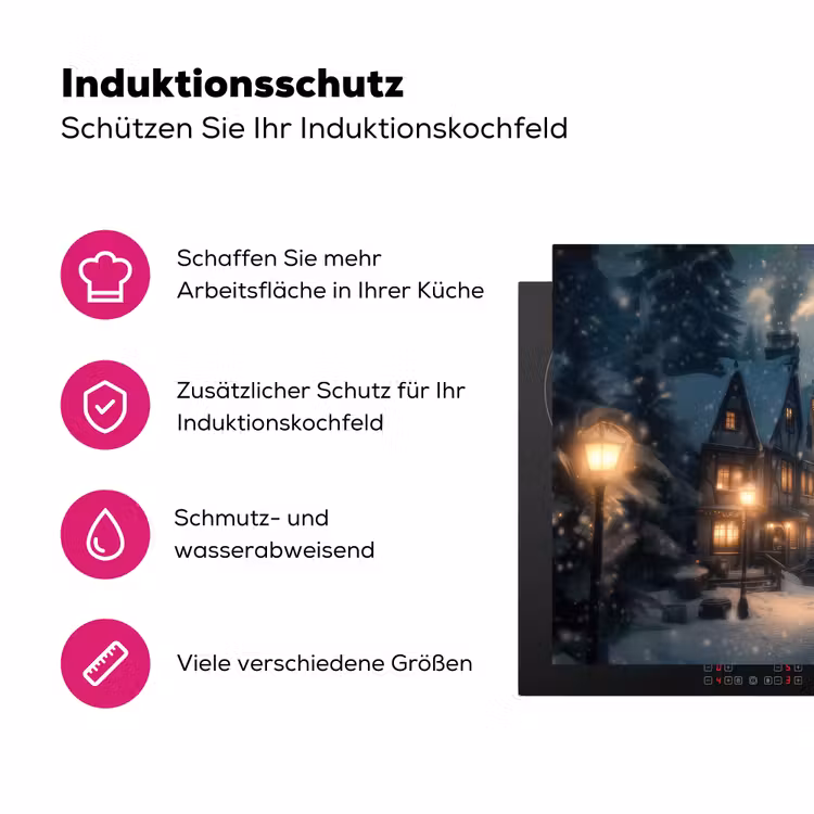 Winterdorp - Sneeuw - Donker Inductie beschermer vinyl 3mm klein -zzzzzzz-lf-ups