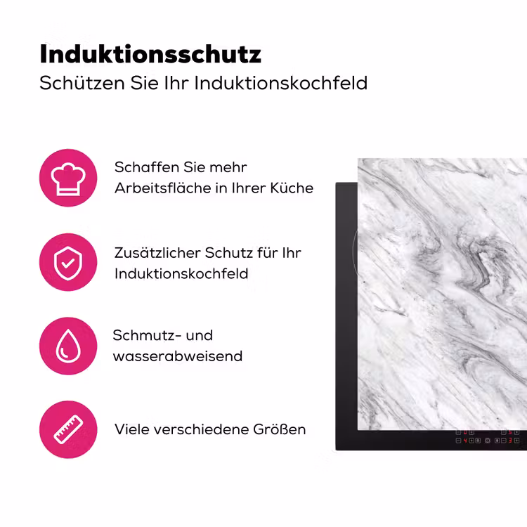 Wervelende - Grijsstructuur - Marmer - Wit Inductie beschermer vinyl 3mm klein 276 -zzzzzzz-lf-ups