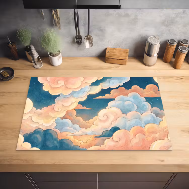 Wolk - Lucht - Natuur - Illustratief - Oranje Inductie beschermer vinyl 3mm klein -sfeer5