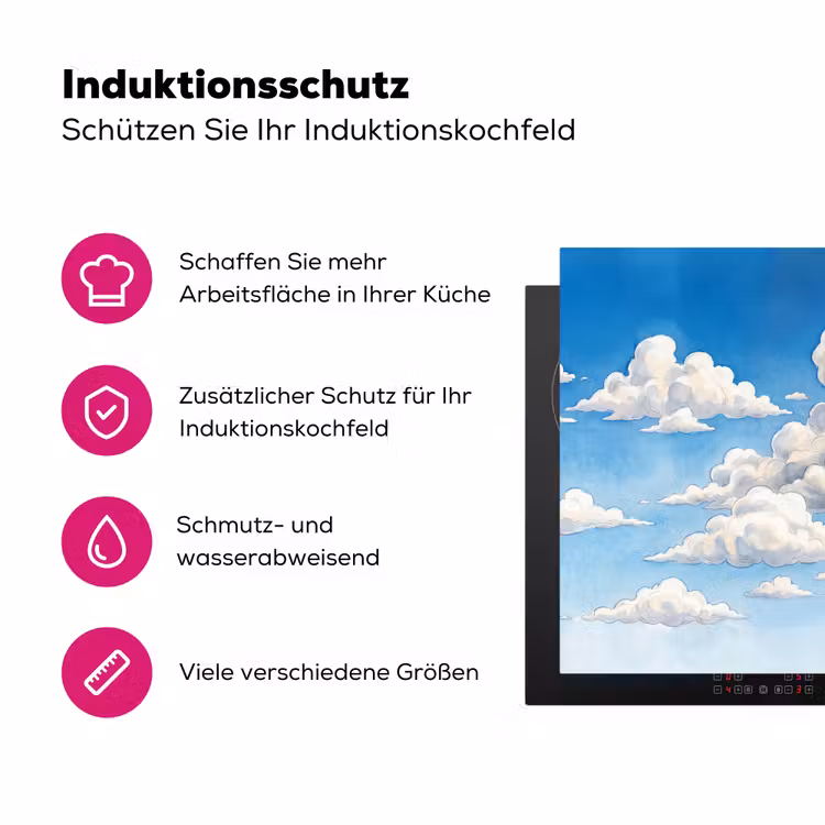 Wolken - Blauwe lucht - Natuur - Modern - Wit Inductie beschermer vinyl 3mm klein -zzzzzzz-lf-ups