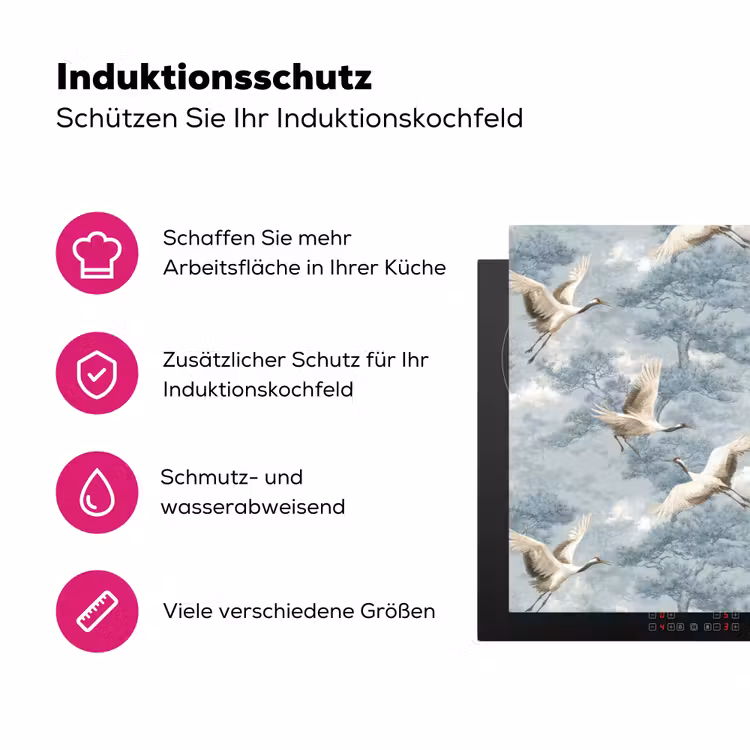 Wolken - Kraanvogels - Blauw Inductie beschermer vinyl 3mm klein 276 -zzzzzzz-lf-ups