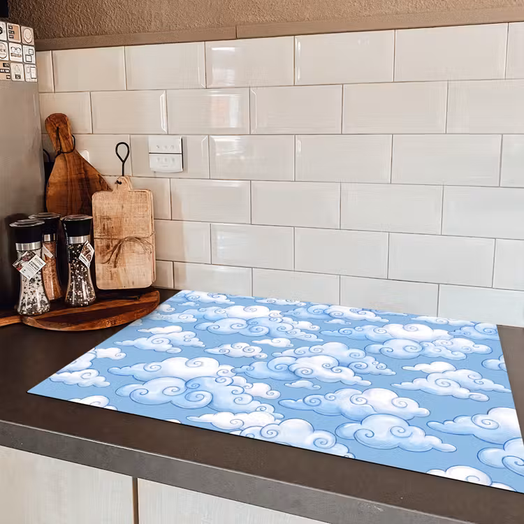 Wolken - Patroon - Hemel - Illustratie - Wit Inductie beschermer vinyl 3mm klein -sfeer3