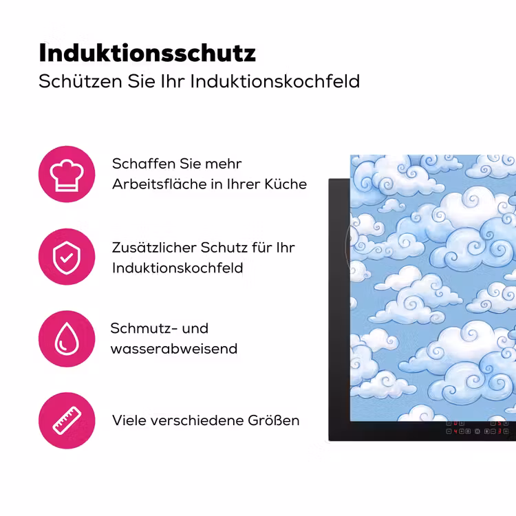Wolken - Patroon - Hemel - Illustratie - Wit Inductie beschermer vinyl 3mm klein -zzzzzzz-lf-ups