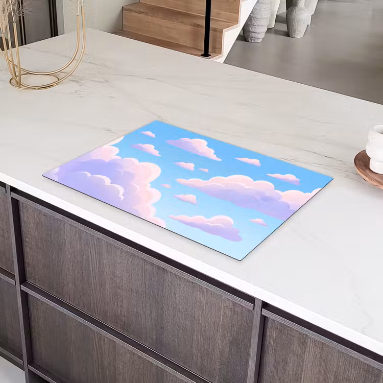 Wolken - Roze - Blauw - Natuur - Modern Inductie beschermer vinyl 3mm klein -sfeer8