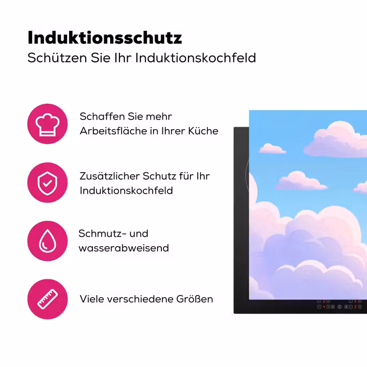 Wolken - Roze - Blauw - Natuur - Modern Inductie beschermer vinyl 3mm klein -zzzzzzz-lf-ups