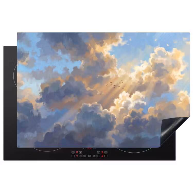 Wolken - Zonnestralen - Natuur - Abstract - Blauw Inductie beschermer vinyl 3mm klein -3d