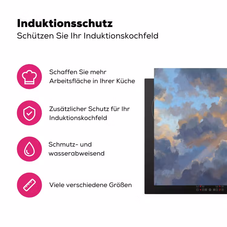Wolken - Zonnestralen - Natuur - Abstract - Blauw Inductie beschermer vinyl 3mm klein -zzzzzzz-lf-ups