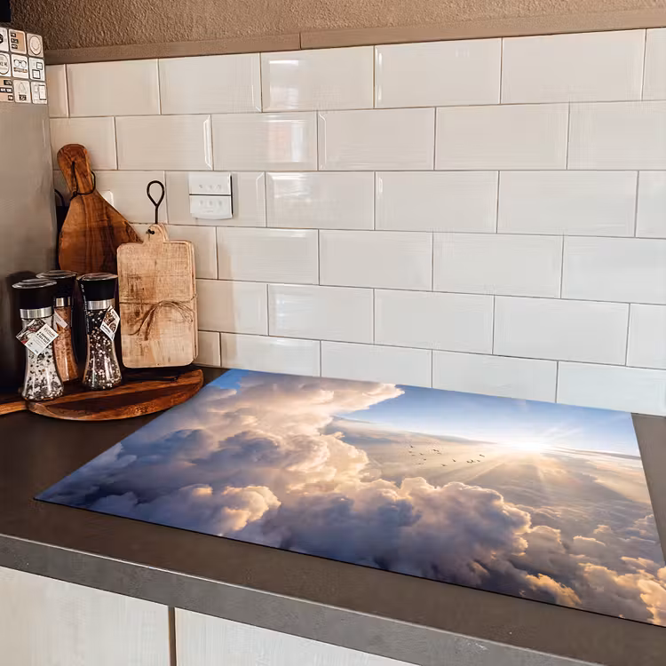 Wolken - Zonnestralen - Natuur - Wit Inductie beschermer vinyl 3mm klein -sfeer3