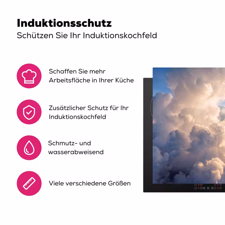 Wolken - Zonnestralen - Natuur - Wit Inductie beschermer vinyl 3mm klein -zzzzzzz-lf-ups