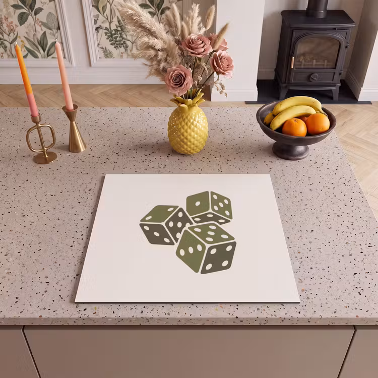 Dobbelsteen - Spel - Groen - Abstract Inductie beschermer vinyl 3mm middel -sfeer3