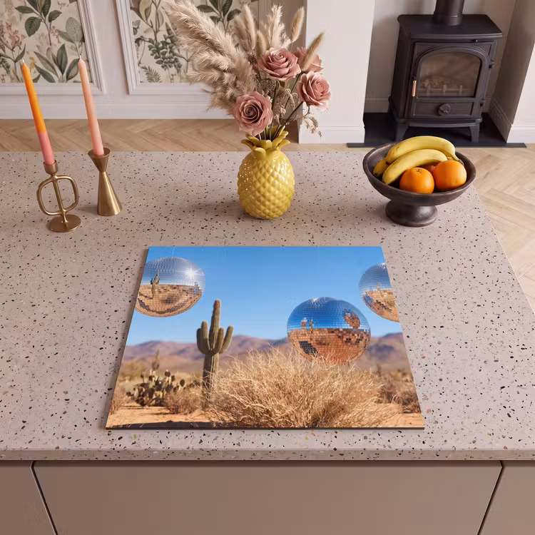 Herdabdeckplatte - Wüste – Spiegelkugel – Kunst - Woestijn - Spiegelbal - Kunst Inductie beschermer vinyl 3mm middel