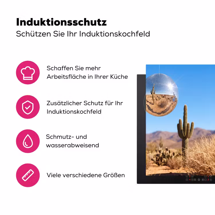 Herdabdeckplatte - Wüste – Spiegelkugel – Kunst - Woestijn - Spiegelbal - Kunst Inductie beschermer vinyl 3mm middel