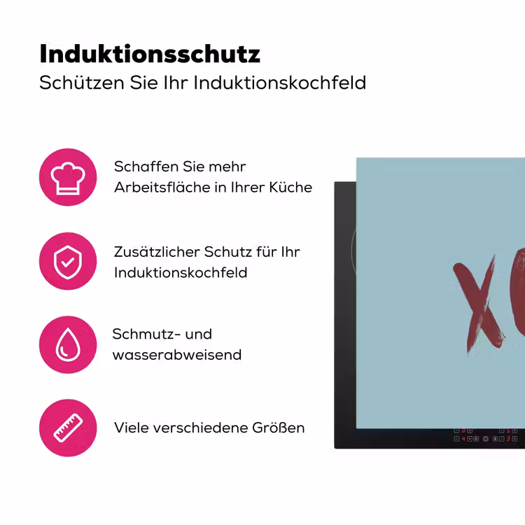 XOXO - Blauw - Rood Inductie beschermer vinyl 3mm klein -zzzzzzz-lf-ups