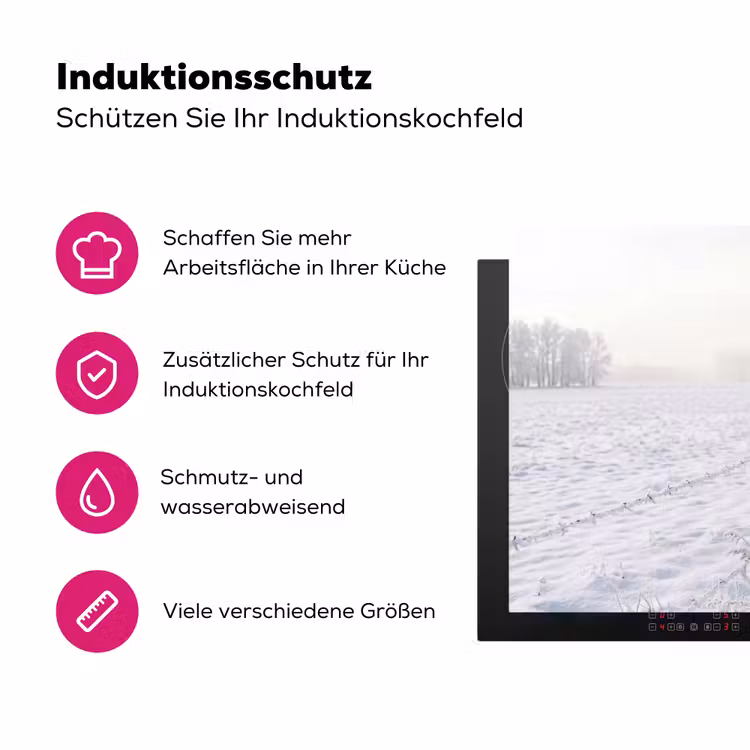Hek - Sneeuw - Mist - Platteland - Nostalgisch Inductie beschermer vinyl 3mm klein -zzzzzzz-lf-ups