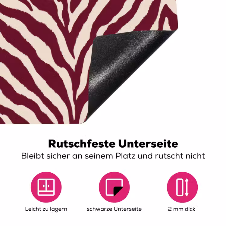 Zebra - Motief - Bordeaux - Rood Inductie beschermer vinyl 3mm klein 276 -zzzzzzz-lf-onderkant
