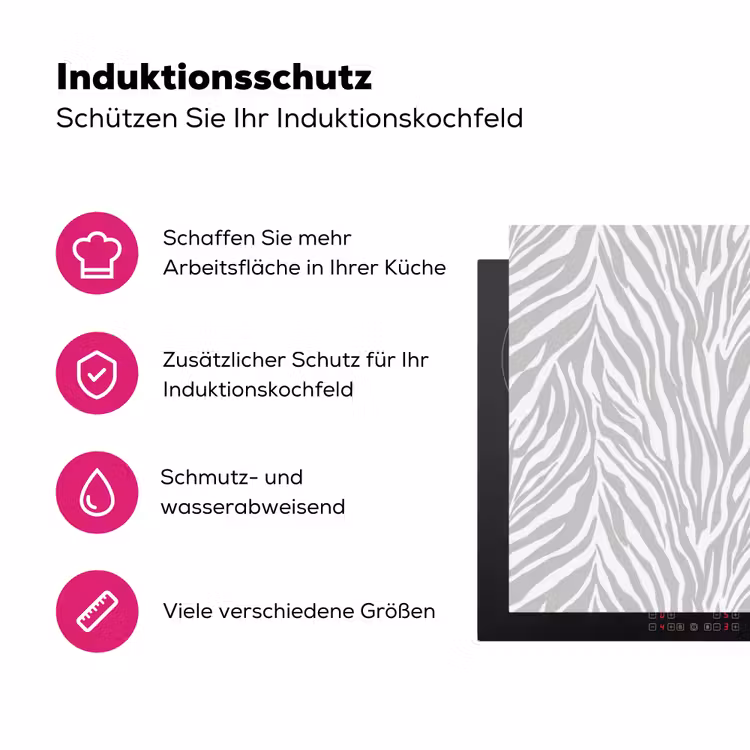 Zebra - Motief - Grijs Inductie beschermer vinyl 3mm klein 276 -zzzzzzz-lf-ups
