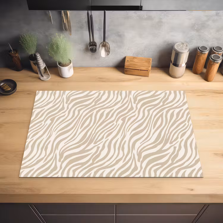 Zebra - Patroon - Beige Inductie beschermer vinyl 3mm klein 276 -sfeer5