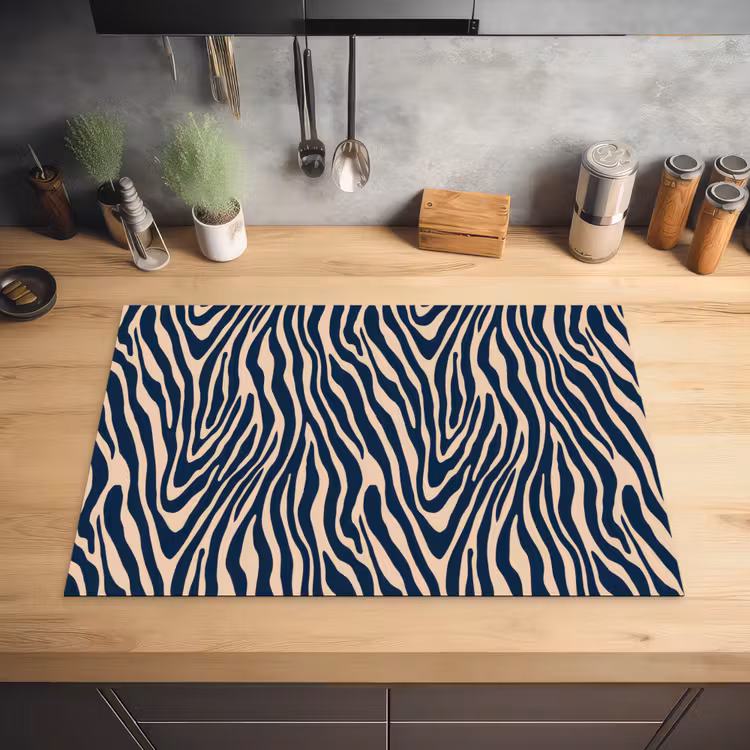 Zebra - Patroon - Blauw - Beige Inductie beschermer vinyl 3mm klein 276 -sfeer5