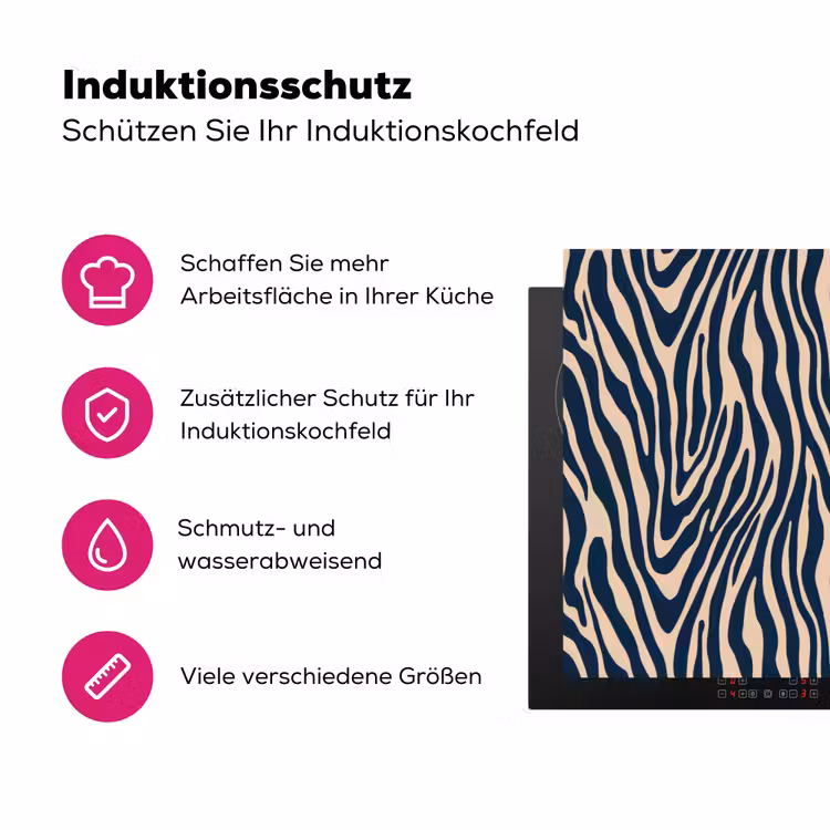 Zebra - Patroon - Blauw - Beige Inductie beschermer vinyl 3mm klein 276 -zzzzzzz-lf-ups