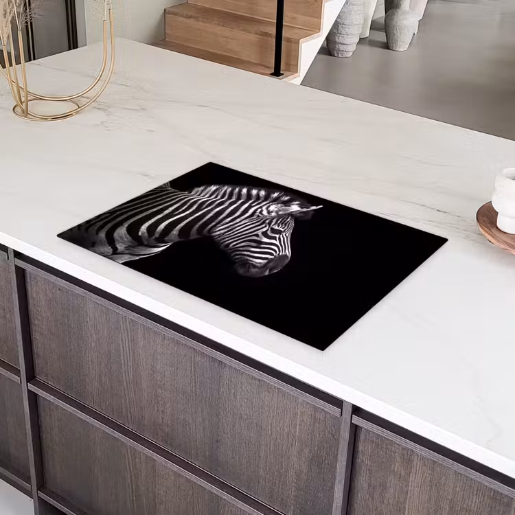 Zebra - Zwart - Wit - Portret - Dieren Inductie beschermer vinyl 3mm klein -sfeer8