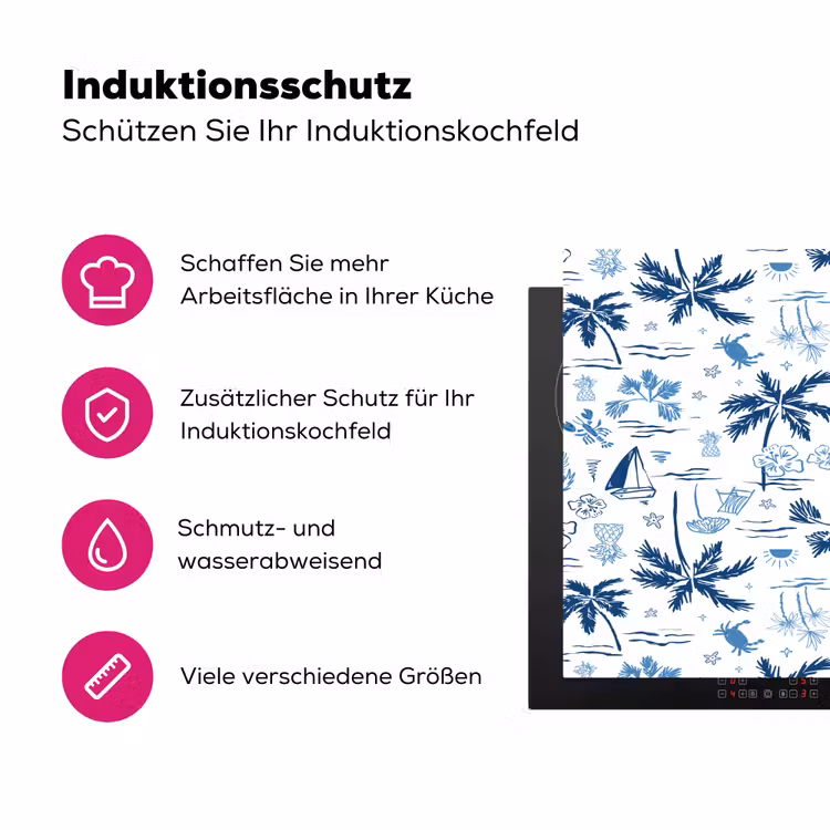 Zee - Strand - Blauw - Wit Inductie beschermer vinyl 3mm klein 276 -zzzzzzz-lf-ups
