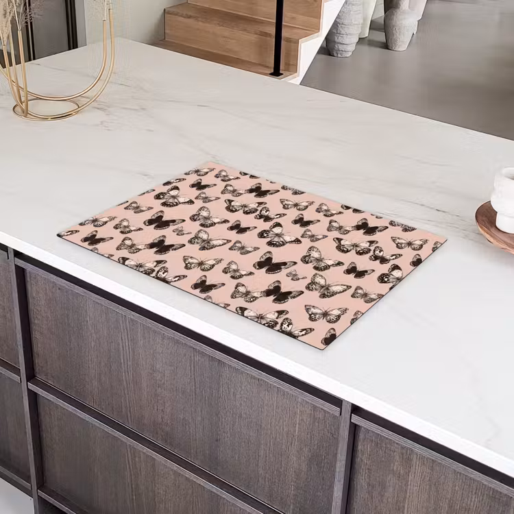 Tijdloos - Vlinders - Perzik Inductie beschermer vinyl 3mm klein 276 -sfeer8