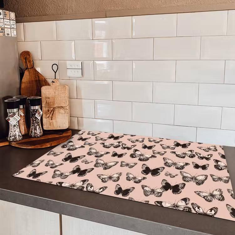 Tijdloos - Vlinders - Perzik Inductie beschermer vinyl 3mm klein 276 -sfeer3