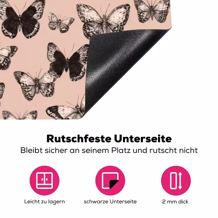 Tijdloos - Vlinders - Perzik Inductie beschermer vinyl 3mm klein 276 -zzzzzzz-lf-onderkant