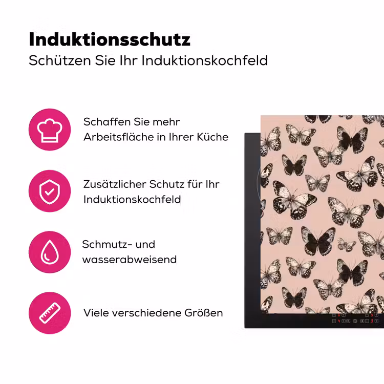 Tijdloos - Vlinders - Perzik Inductie beschermer vinyl 3mm klein 276 -zzzzzzz-lf-ups