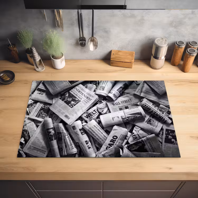 Krant - Stapel - Nieuws - Zwart-wit Inductie beschermer vinyl 3mm klein -sfeer5