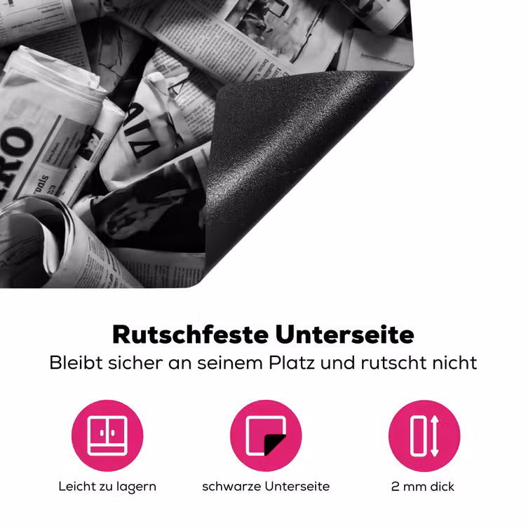 Krant - Stapel - Nieuws - Zwart-wit Inductie beschermer vinyl 3mm klein -zzzzzzz-lf-onderkant